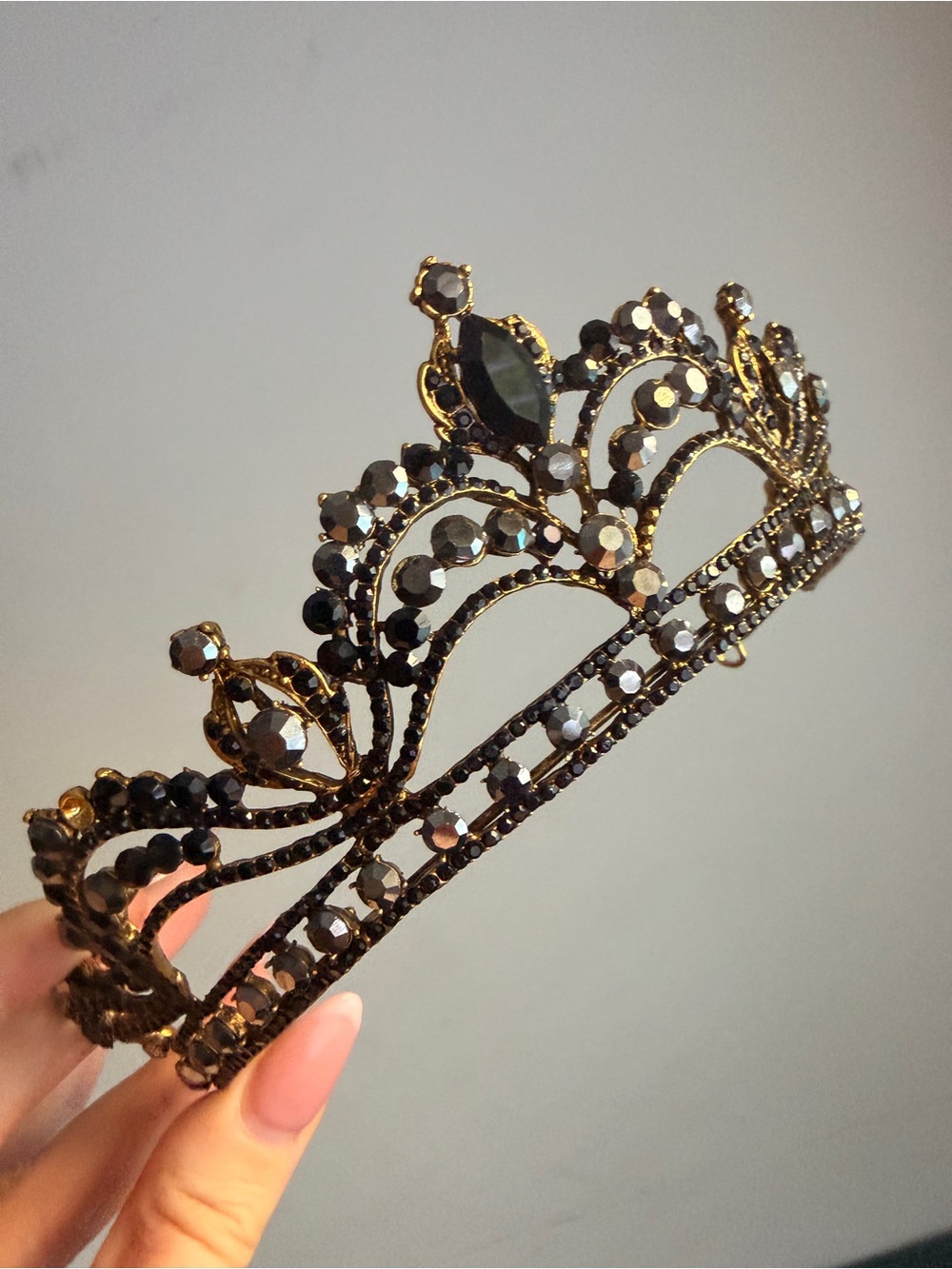 Gold and Black Crystal Tiara Crown - Elegant Women’s Hair Accessory